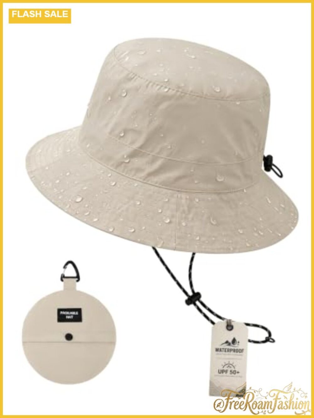 Waterproof Bucket Hat Packable UPF 50+ Sun Rain Hat with Chin Strap